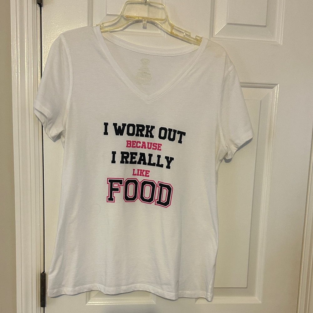 Athletic Works White Tee with Black and Pink Text